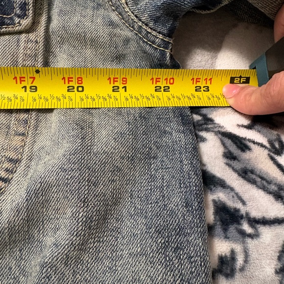 Free People Blue Denim Jacket with Plaid Details Trucker Shirt Jacket Preppy VTG - Picture 9 of 12